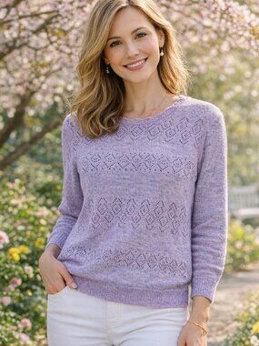 NWT Alfred Dunner Lilac Sparkle Pointelle Sweater